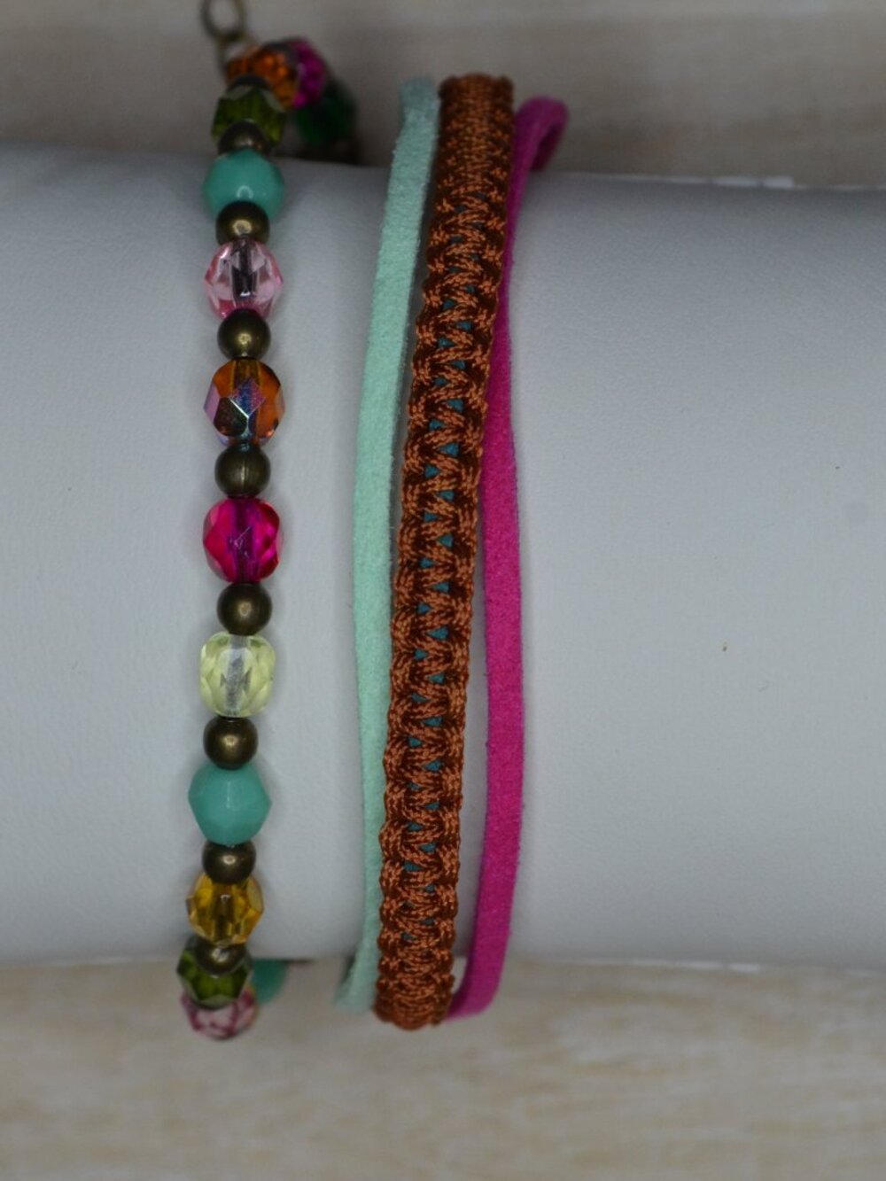 Antique Bronze Multi Strand Glass Bead Cords Layered Bracelet